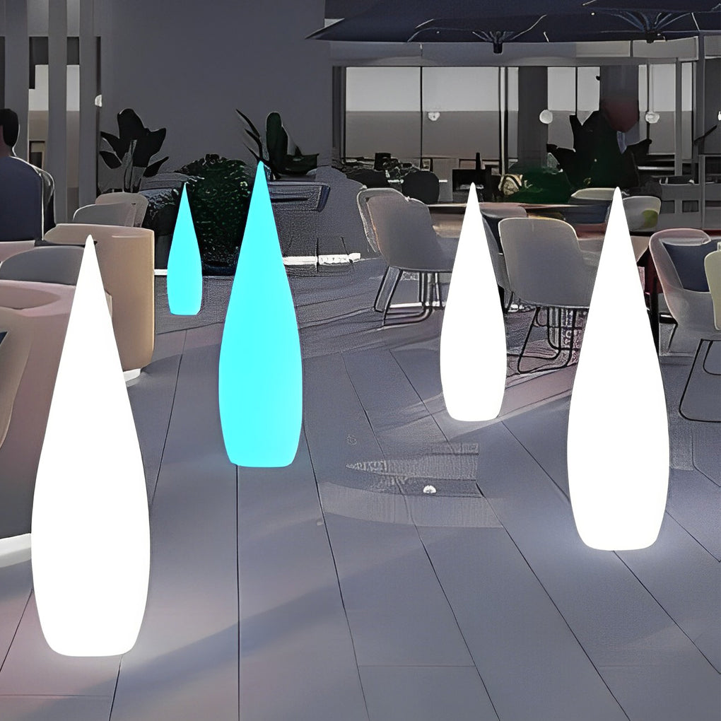 Modern Teardrop LED Outdoor Floor Lamp IP65 Solar/Hardwired/Battery White PE