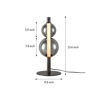 Sculptural Double Globe Table Lamp Pearl Black Iron Smoked Glass Full Spectrum Tri-Color LED Eye Care 8W 21.65 Inch