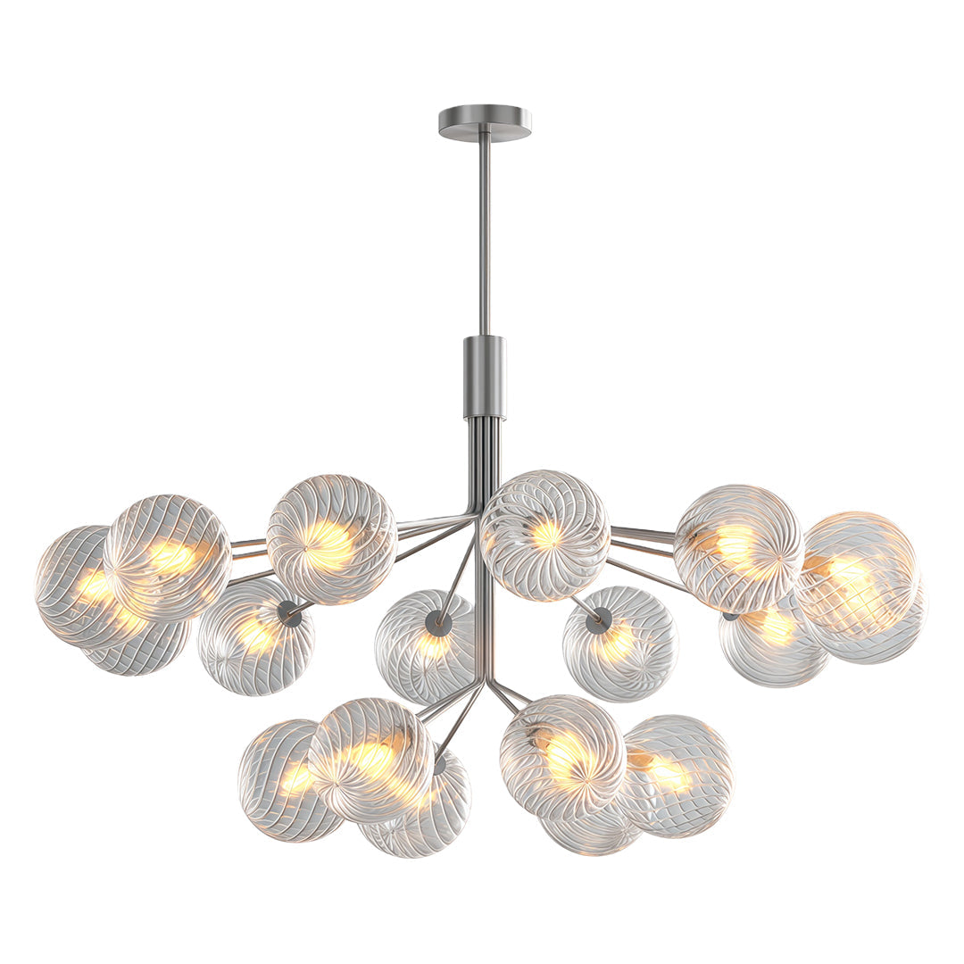 Copper Frame Glass Sphere Chandelier with Staggered Multi-Head Arrangement