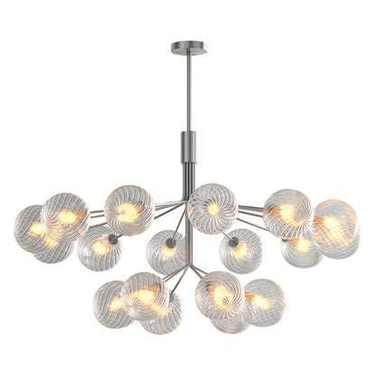 Copper Frame Glass Sphere Chandelier with Staggered Multi-Head Arrangement