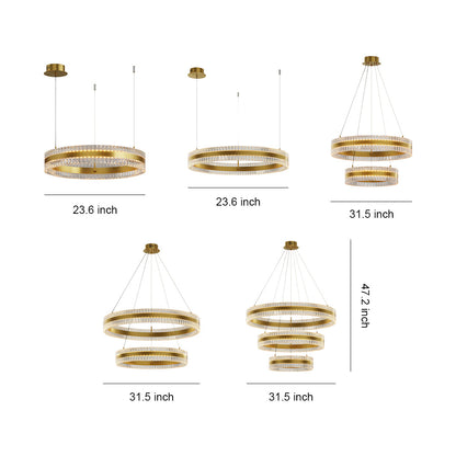 Geometric Ring Chandelier with Integrated LED and Aluminum Frame in Three Finish Options