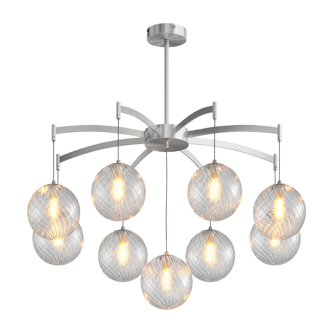 Glass Sphere Chandelier Copper Frame Multi-Arm G9 7 9 13 Heads Copper Nickel Black