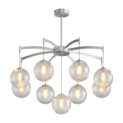 Glass Sphere Chandelier Copper Frame Multi-Arm G9 7 9 13 Heads Copper Nickel Black