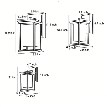 Modern Outdoor Wall Lantern Black Aluminum Dual Glass E27 IP54 European Style 3 Sizes Small Medium Large