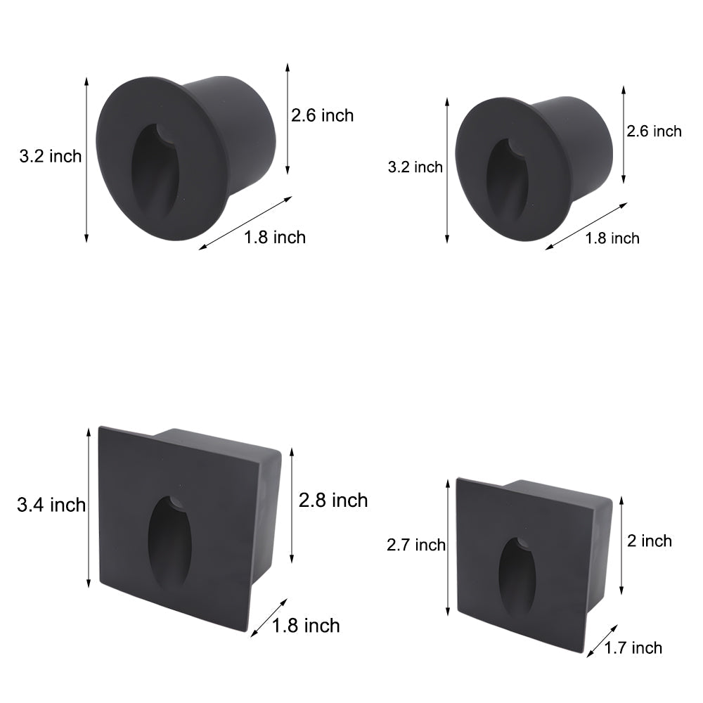 Recessed LED Step Light Die-Cast Aluminum Oval Lens CRI 95 Round Square 2 Sizes IP65