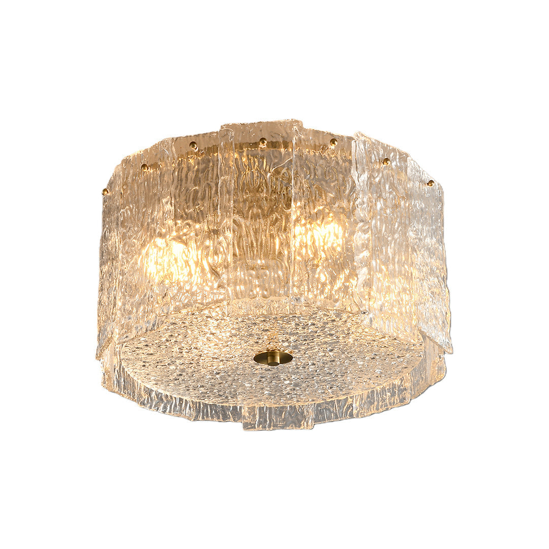 Full Copper and Transparent Glass Round Flush Mount with Vertical Crystal Rod Shade in Two Sizes