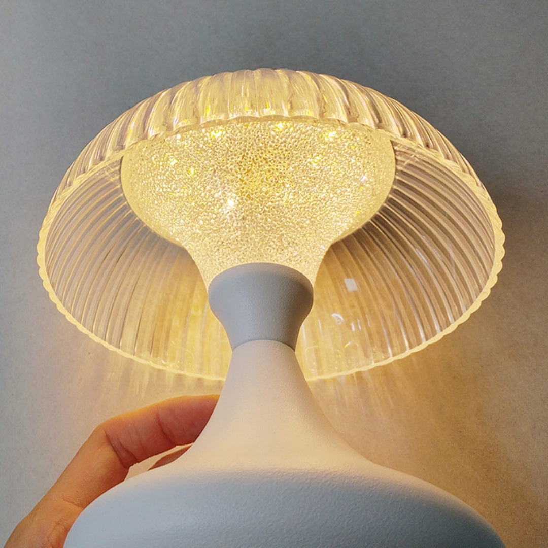 Ceramic Style Hourglass Table Lamp Ribbed Acrylic Mushroom Shade USB Rechargeable Stepless Touch Dimmable Black White 7.87 Inch