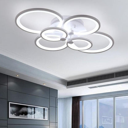 Multi-Ring Cluster Semi-Flush Mount Ceiling Light — Modern Contemporary Metal Acrylic LED 6 Light White Black Coffee