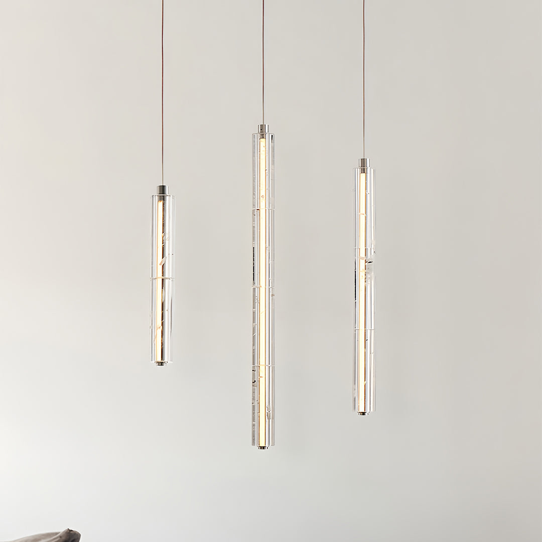 Crystal Ice Column Mini Pendant Chrome Linear LED Warm White 2 Sizes