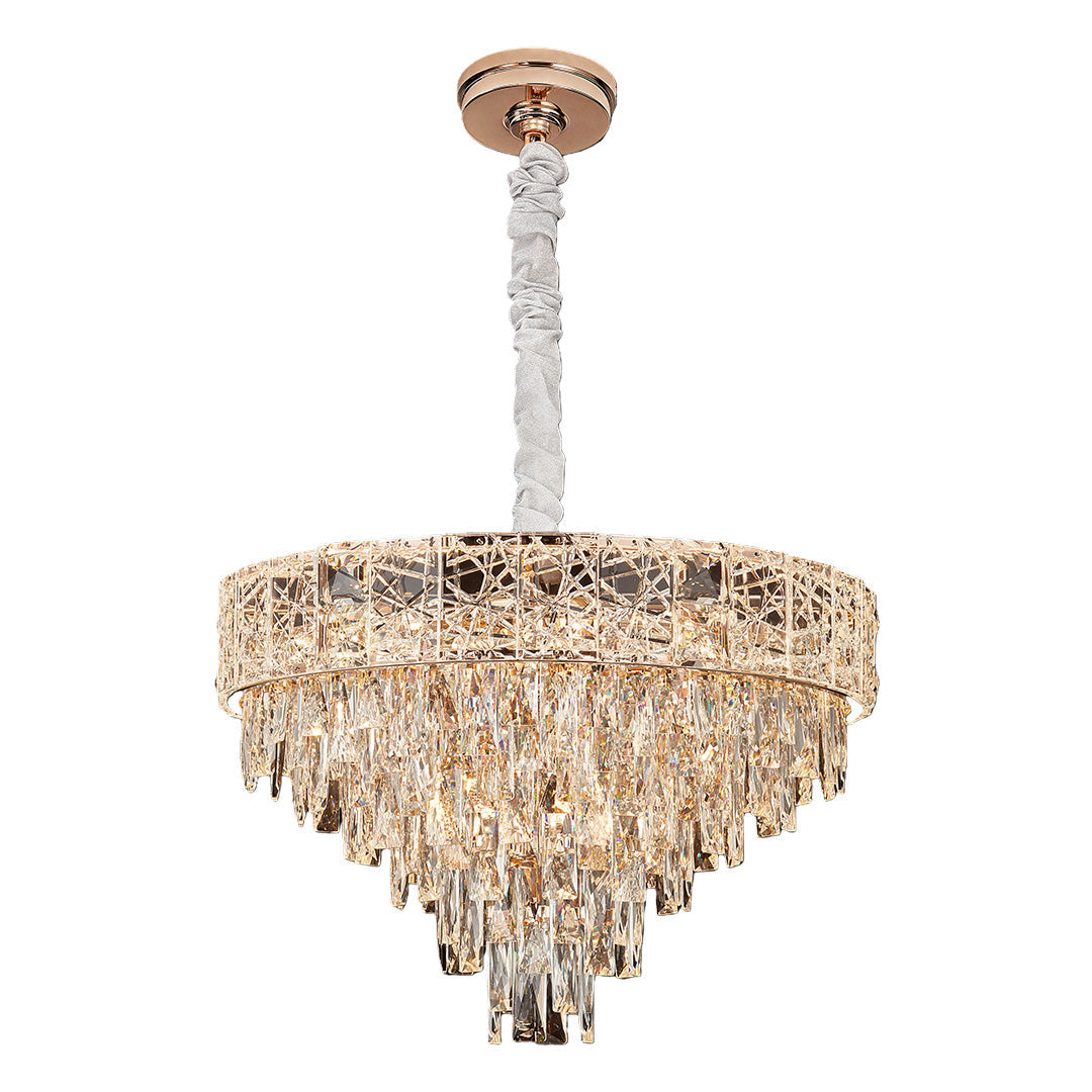 Crystal Chandelier Carbon Steel Champagne Gold European Tiered Hybrid LED E14 Multi-Layer Luxury