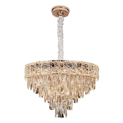 Crystal Chandelier Carbon Steel Champagne Gold European Tiered Hybrid LED E14 Multi-Layer Luxury