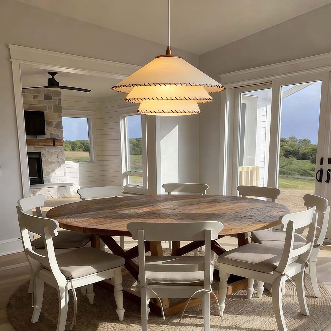 Three-Tier Parchment Paper Twine Pendant Light Gold Metal LED 3000K Warm White 3 Sizes Indoor
