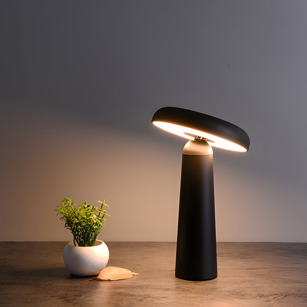 Mushroom Tiltable Touch Dimming Table Lamp Rechargeable White Black Yellow