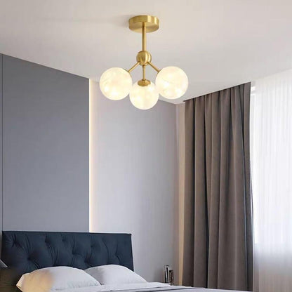 3-Globe Copper Glass Semi-Flush Mount Ceiling Light — Modern Copper Glass LED Amber White Neutral White 4000K