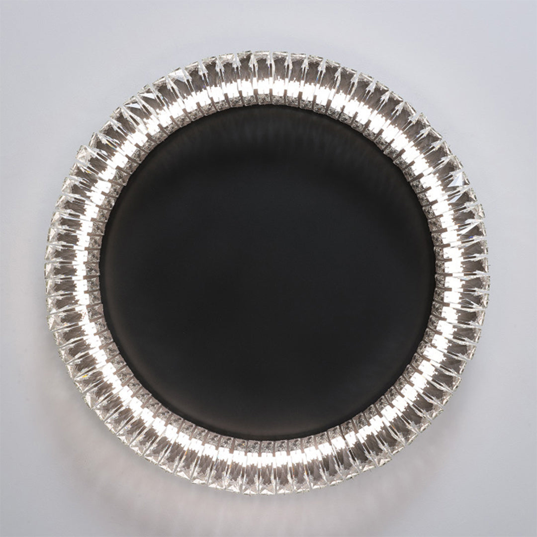 Black Crystal Halo Flush Mount Round Remote Dimming Three Sizes