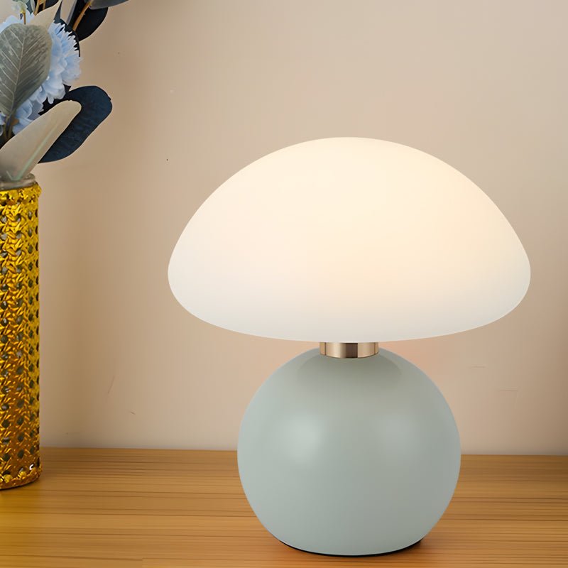 Mushroom Kids Table Lamp Acrylic Shade Metal Ball Base Touch Control USB Rechargeable Tri-Color LED 5 Colors 7.8 Inch