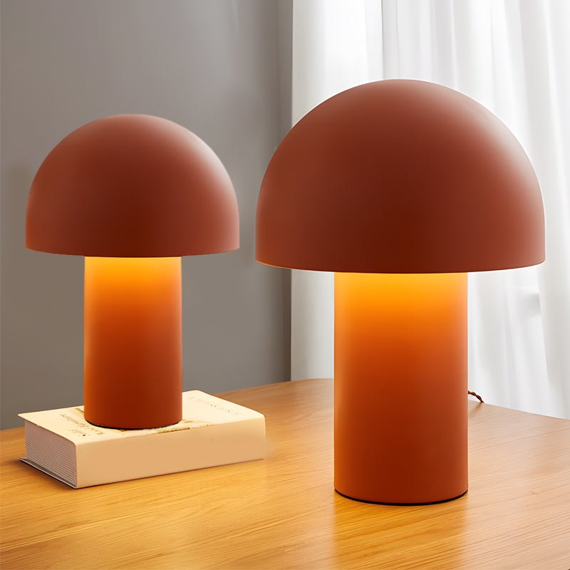 Frosted Dome Mushroom Table Lamp Electroplated Metal Nordic Plug-In 2 Sizes White Orange or Green