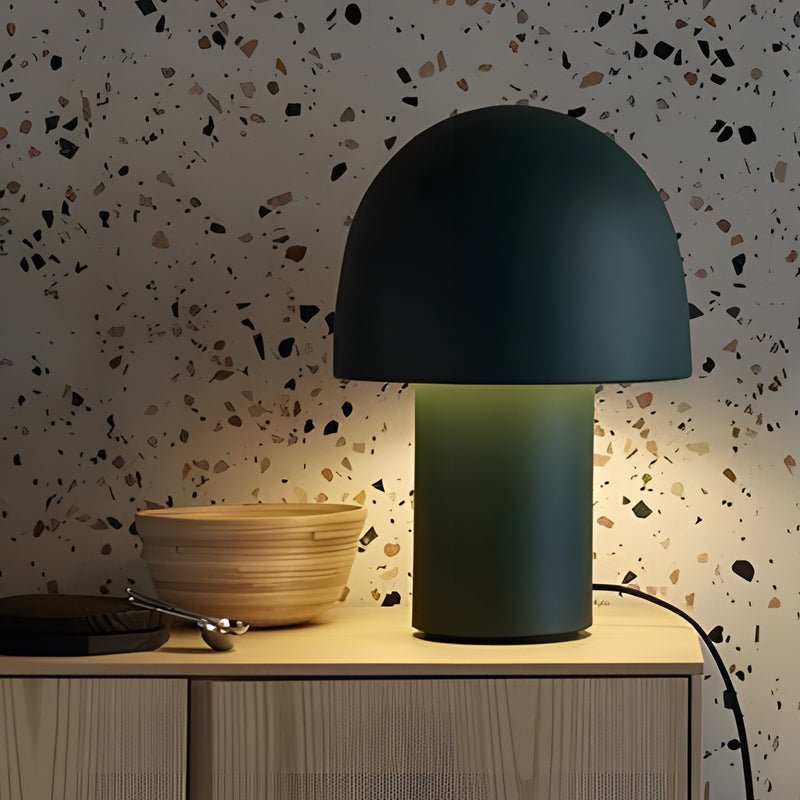 Frosted Dome Mushroom Table Lamp Electroplated Metal Nordic Plug-In 2 Sizes White Orange or Green