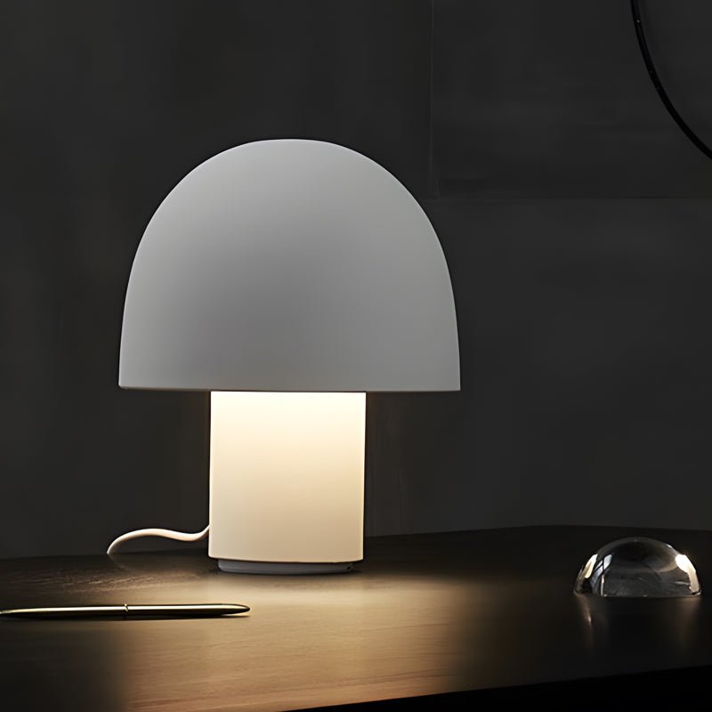 Frosted Dome Mushroom Table Lamp Electroplated Metal Nordic Plug-In 2 Sizes White Orange or Green