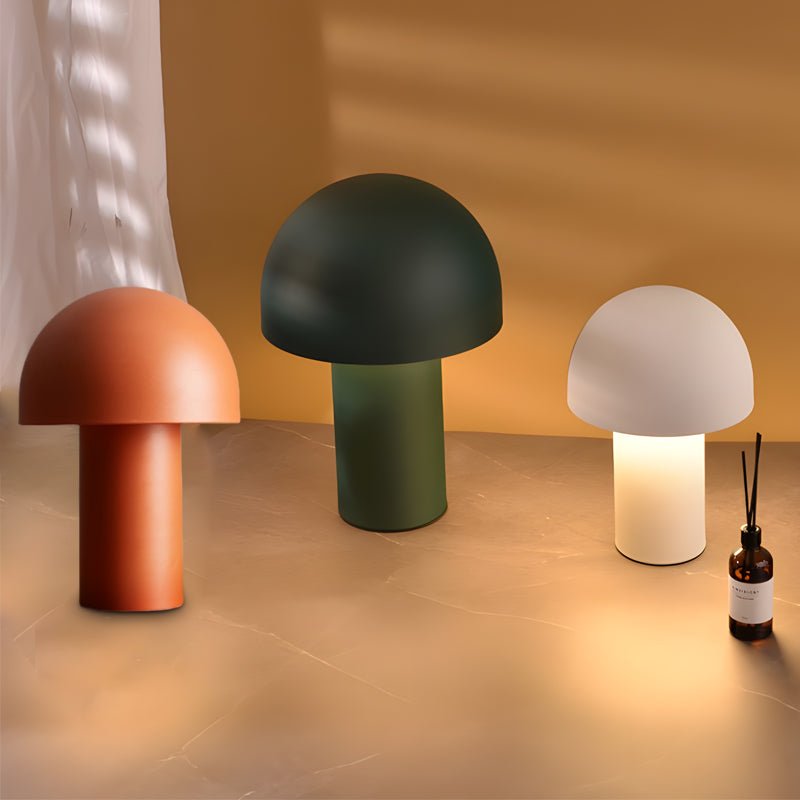 Frosted Dome Mushroom Table Lamp Electroplated Metal Nordic Plug-In 2 Sizes White Orange or Green