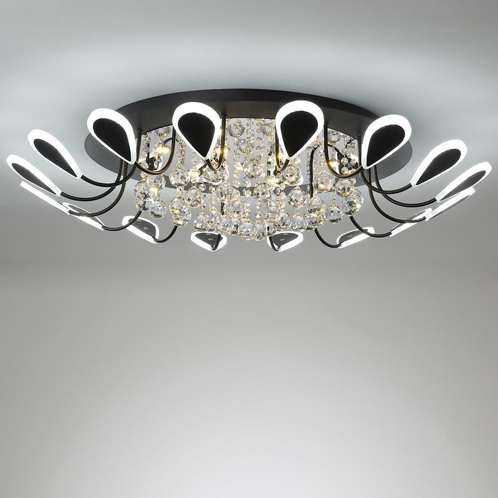 Flower-Shaped Crystal Semi-Flush Mount Ceiling Light — Modern Metal Acrylic Crystal LED White Black Dimmable 39 Inch