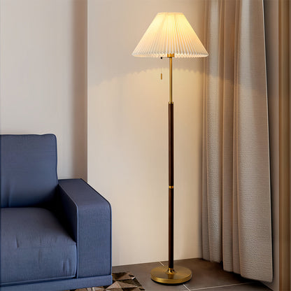 Modern Floor Lamp Solid Wood E27 LED Pleated Linen Shade Pull Chain Dimmable Remote Walnut Nordic American Country 62 Inch
