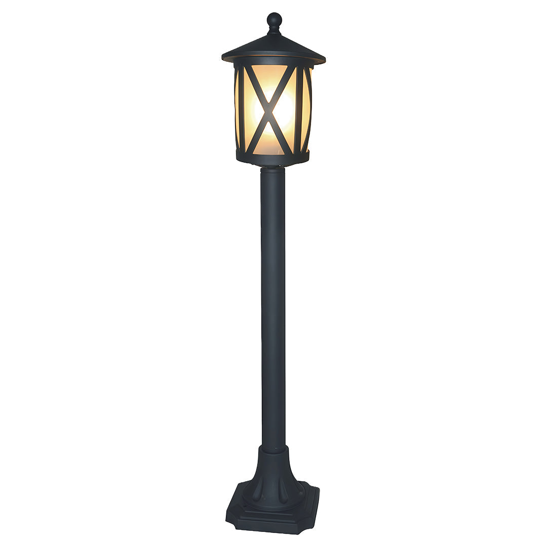 Solar LED Path Light Round Disc Top Bubble Pole Design Black Die-Cast Aluminum 3 Heights