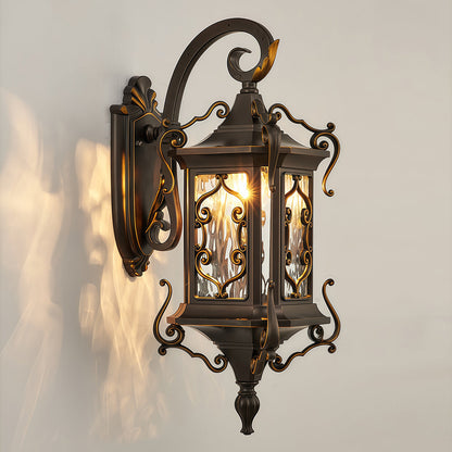European Gilded Aluminium Outdoor Wall Lantern E27 IP65 Coffee Gold
