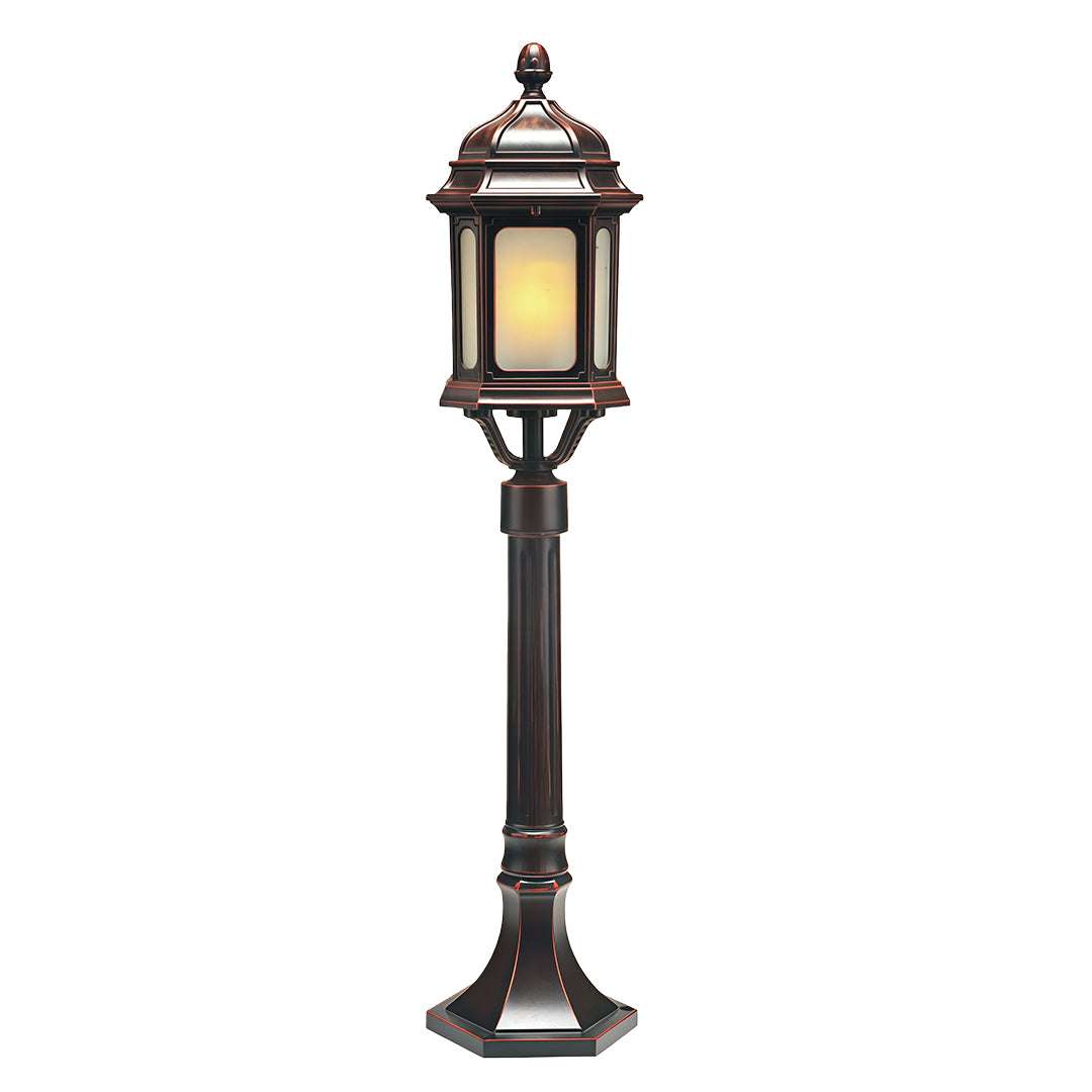Classic Retro Path Post Light Aluminum Coffee Finish Glass E26 9W 3000K IP44 Hardwired Outdoor Pathway Courtyard Walkway