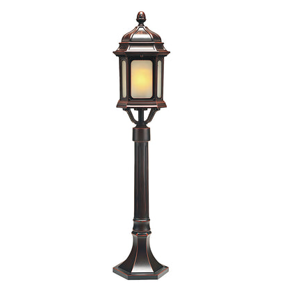 Classic Retro Path Post Light Aluminum Coffee Finish Glass E26 9W 3000K IP44 Hardwired Outdoor Pathway Courtyard Walkway