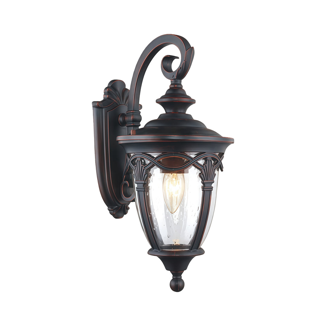 European Ornate Outdoor Wall Lantern Black Aluminum Glass E26 IP44 Hardwired