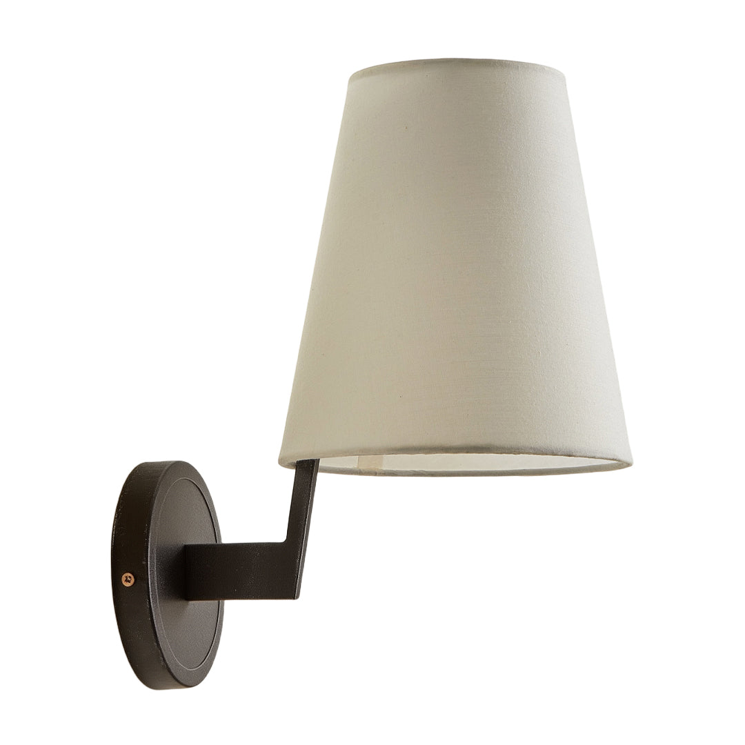 Vintage Wall Sconce Curved Wood Arm Fabric Shade Hardwired Bedroom