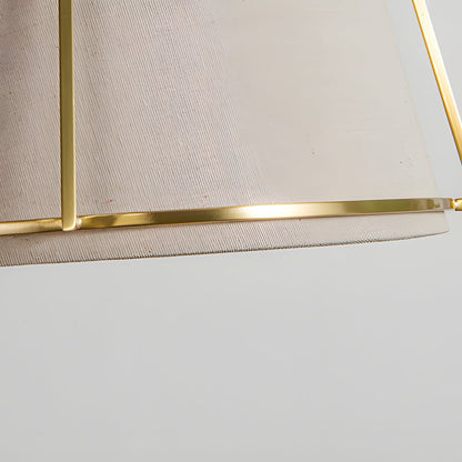 Four-Light Trapezoid Pendant Light with Gold Iron Frame and White Fabric Shade