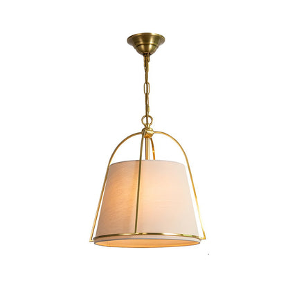 Four-Light Trapezoid Pendant Light with Gold Iron Frame and White Fabric Shade