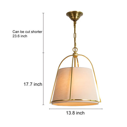 Four-Light Trapezoid Pendant Light with Gold Iron Frame and White Fabric Shade