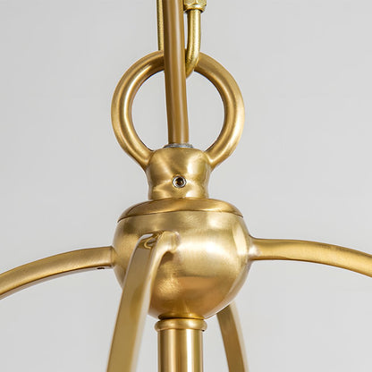 Four-Light Trapezoid Pendant Light with Gold Iron Frame and White Fabric Shade