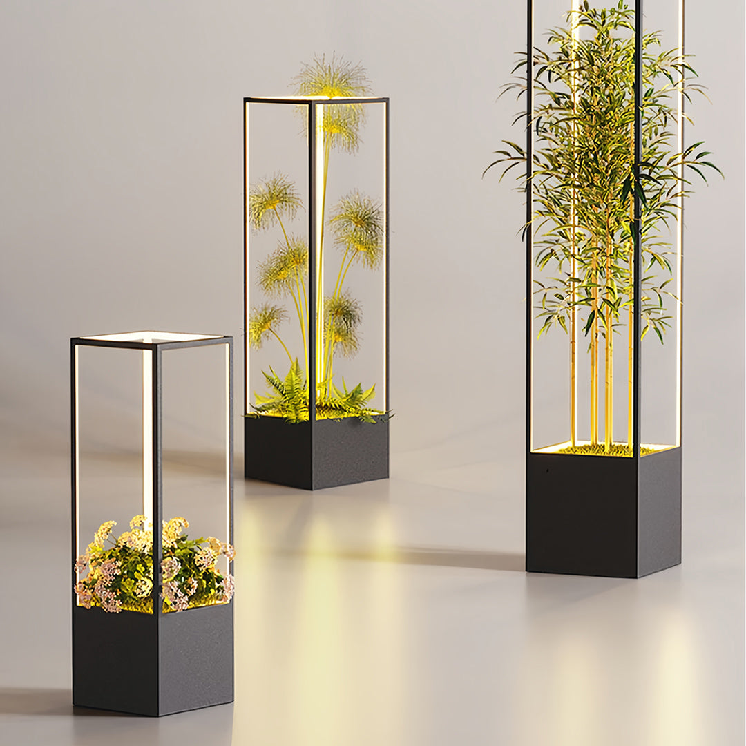 Square Stainless Steel Flower Pot LED Outdoor Floor Lamp IP65 4W 3000K Minimalist