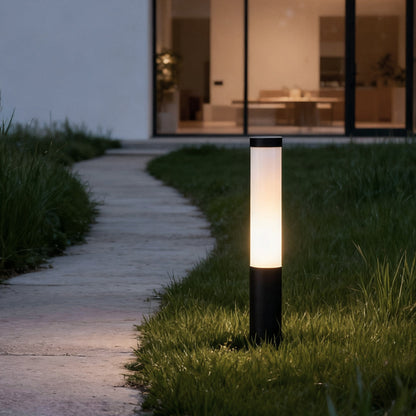 Modern Cylindrical LED Bollard Light 360° Waterproof Outdoor Lawn Pathway Lighting Black Aluminum Acrylic IP65