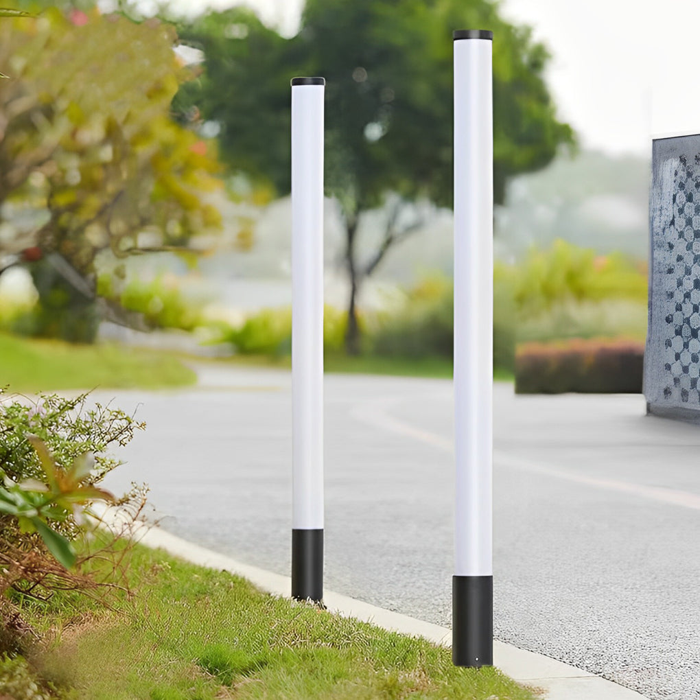 Modern Cylindrical LED Bollard Light 360° Waterproof Outdoor Lawn Pathway Lighting Black Aluminum Acrylic IP65