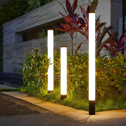 Modern Cylindrical LED Bollard Light 360° Waterproof Outdoor Lawn Pathway Lighting Black Aluminum Acrylic IP65