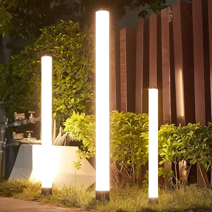 Modern Cylindrical LED Bollard Light 360° Waterproof Outdoor Lawn Pathway Lighting Black Aluminum Acrylic IP65