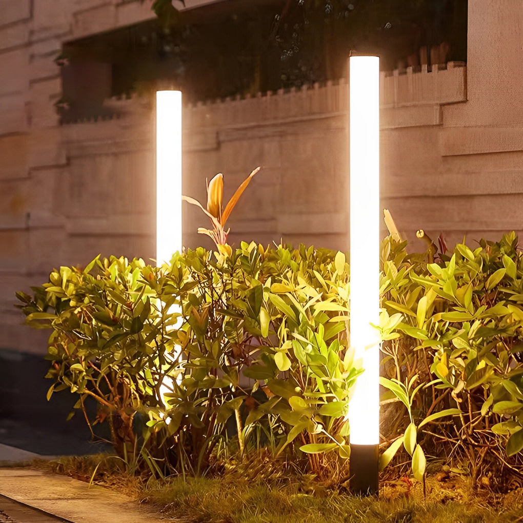 Modern Cylindrical LED Bollard Light 360° Waterproof Outdoor Lawn Pathway Lighting Black Aluminum Acrylic IP65