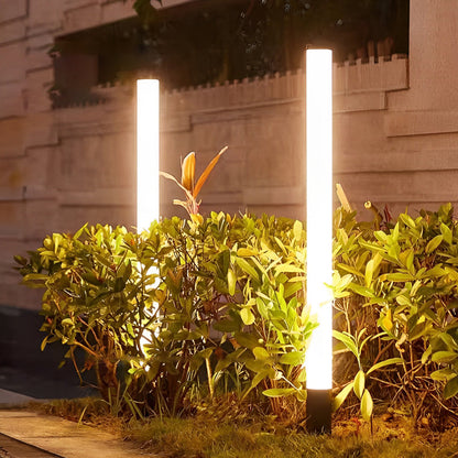 Modern Cylindrical LED Bollard Light 360° Waterproof Outdoor Lawn Pathway Lighting Black Aluminum Acrylic IP65