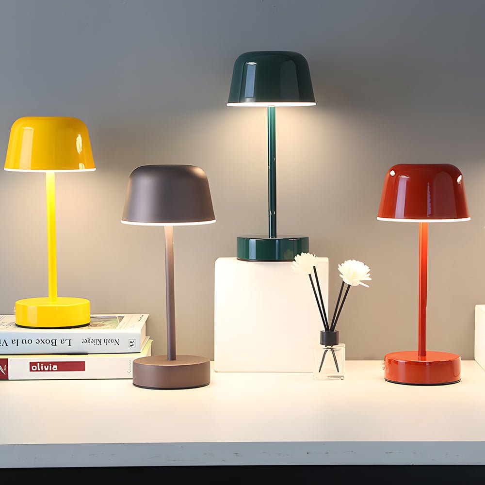 Rechargeable Hat Style Metal Table Lamp 3-Color Tunable Touch Control 9H Battery 4 Colors