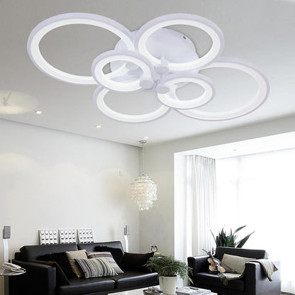 Multi-Ring Cluster Semi-Flush Mount Ceiling Light — Modern Contemporary Metal Acrylic LED 6 Light White Black Coffee