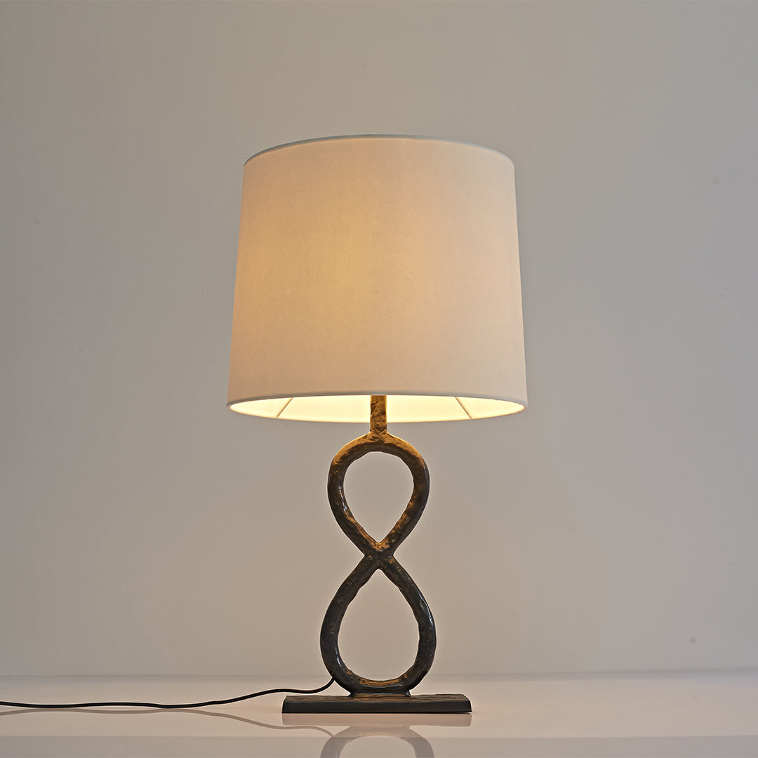Bronze Pure Copper Table Lamp Twisted Infinity Base Beige Fabric Shade European Luxury LED 8W 23.62 Inch