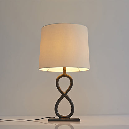Bronze Pure Copper Table Lamp Twisted Infinity Base Beige Fabric Shade European Luxury LED 8W 23.62 Inch