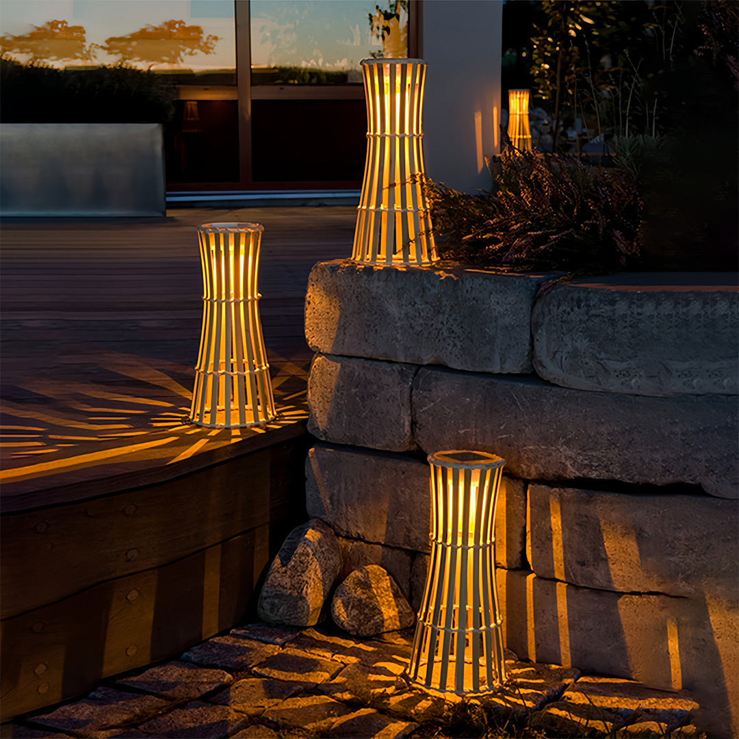 Silhouette Stainless Steel Slat Outdoor Floor Lantern IP54 Solar/Hardwired 3000K