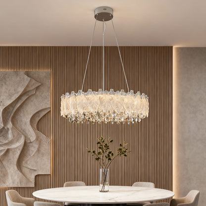 Crystal Chandelier Carbon Steel Champagne Gold French Country LED Tri-Color Leaf Crystal Single Double Layer Long Hanging