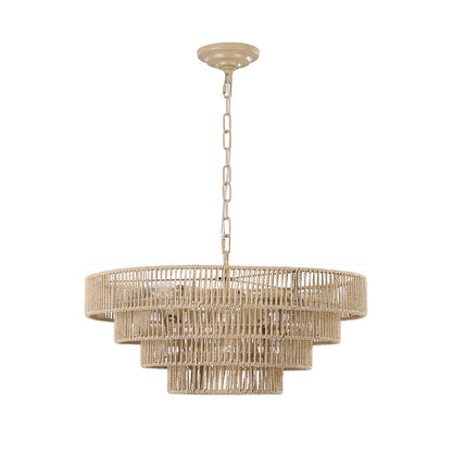 Wabi-Sabi Chandelier Hand-Wrapped Jute Rope Iron Frame Japandi Dining Room Living Room